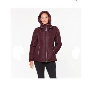 Womens d.e.t.a.i.l.s Hooded Bib Inset Jacket Sz L Deep Rosewood Maroon MSRP $1O0